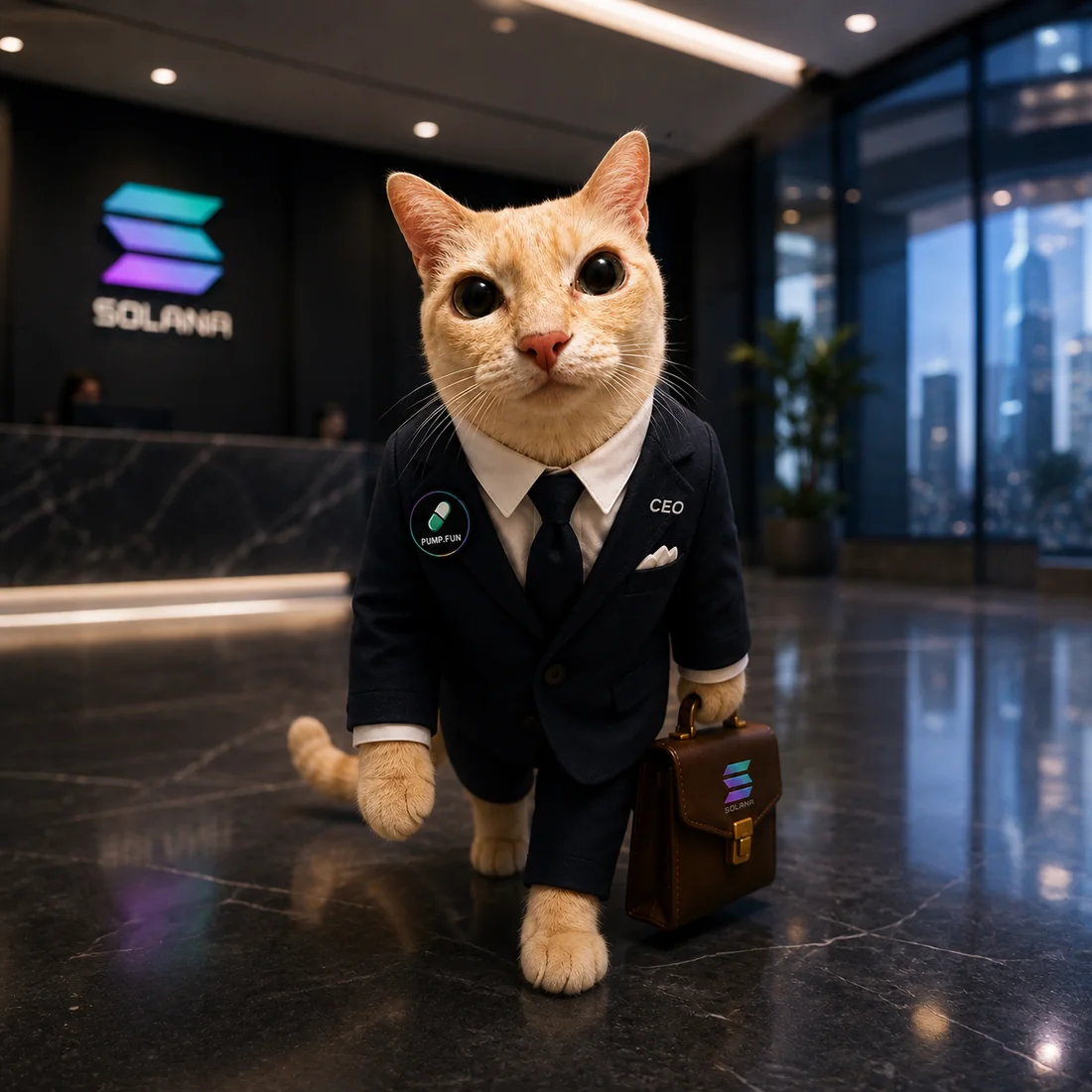 PumpFun CEO walking in lobby